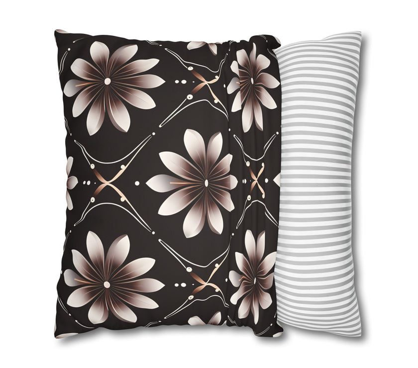 Black Floral Faux Suede Square Pillowcase