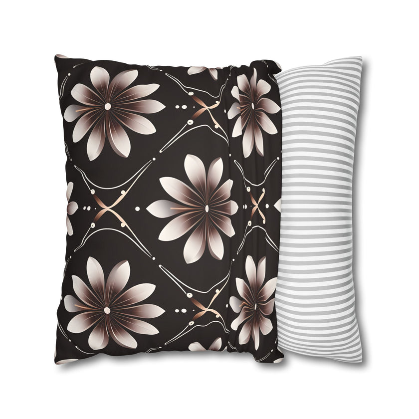 Black Floral Faux Suede Square Pillowcase