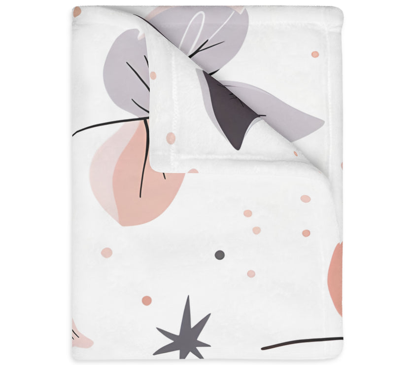 Pink Floral, Pink Flowers Velveteen Microfiber Blanket (Two-sided print)
