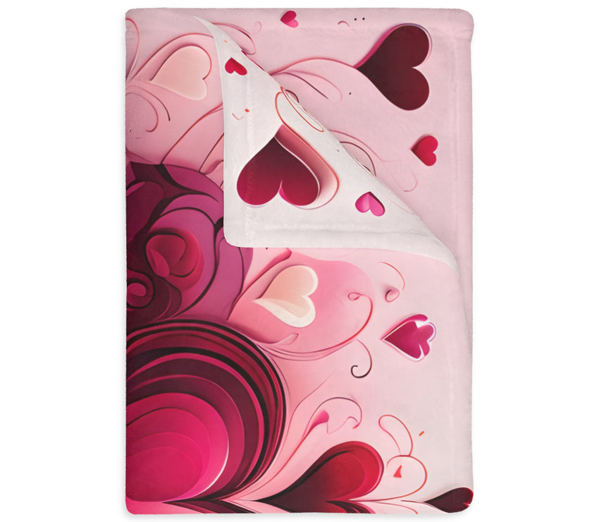 Pink Hearts Velveteen Microfiber Blanket (Two-sided print), Pink Girls Blanket, Daughter's Blanket, Pink throw, Daughter's birthday gift