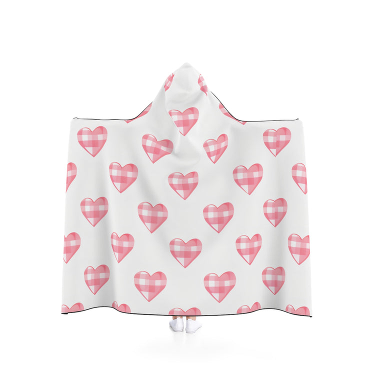 Cozy Heart Patterned Hooded Blanket, Valentine's Gift, Soft Throw for Couples, Winter Snuggle Wear, Home Decor