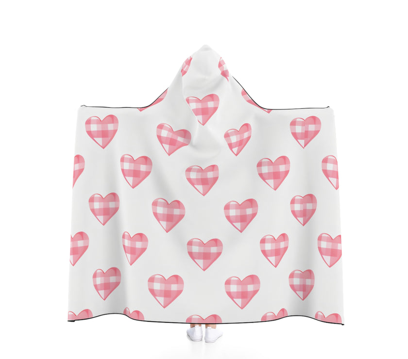 Cozy Heart Patterned Hooded Blanket, Valentine's Gift, Soft Throw for Couples, Winter Snuggle Wear, Home Decor