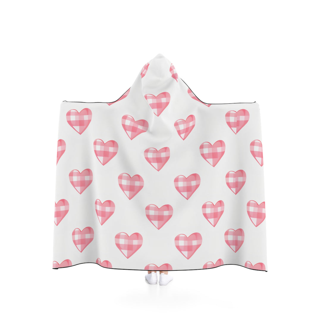 Cozy Heart Patterned Hooded Blanket, Valentine's Gift, Soft Throw for Couples, Winter Snuggle Wear, Home Decor