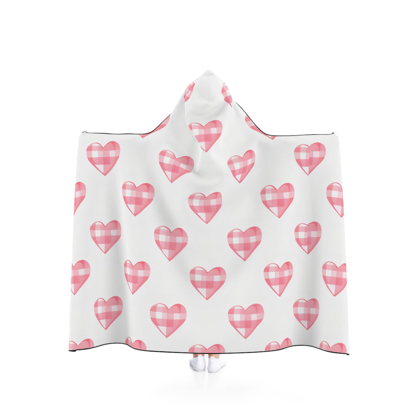 Cozy Heart Patterned Hooded Blanket, Valentine's Gift, Soft Throw for Couples, Winter Snuggle Wear, Home Decor