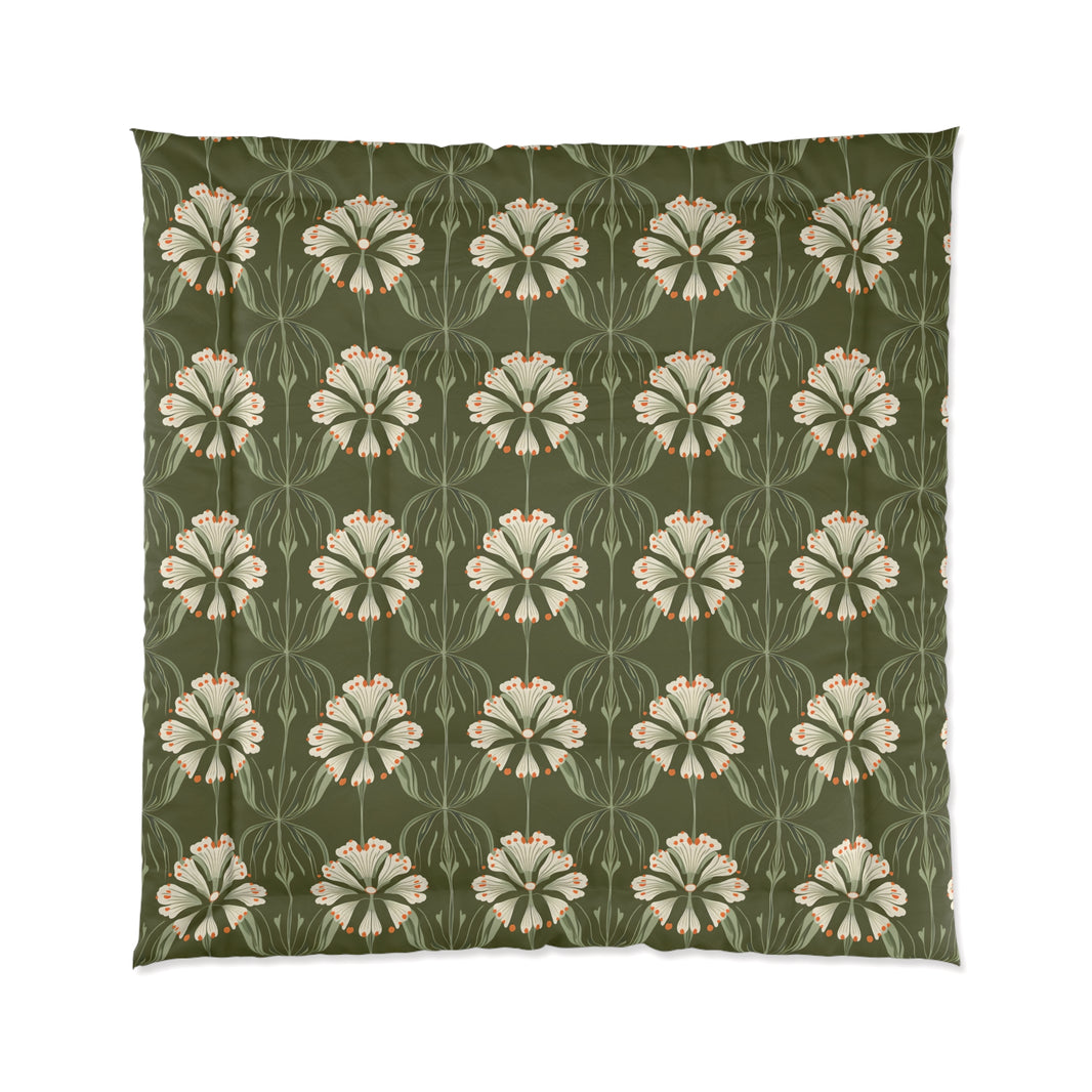 Botanical Floral Comforter, Cozy Bedding for Home Decor, Green Flower Design, Eco-Friendly Gift, Spring & Summer Style