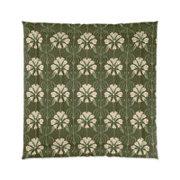 Botanical Floral Comforter, Cozy Bedding for Home Decor, Green Flower Design, Eco-Friendly Gift, Spring & Summer Style