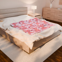 Velveteen Plush Blanket, Cozy Pink Bow Blanket, Soft Fleece Throw, Warm Bedding, Girly Bedroom Decor, Gift for Her