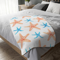 Blue Orange Ocean Sea Star Fish Velveteen Microfiber Blanket (Two-sided print)