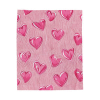 Velveteen Plush Blanket - Pink Hearts Cozy Throw, Warm Snuggle Quilt, Soft Fleece Bedspread, Comfy Bedding Cover, Lovely Valentine's Day