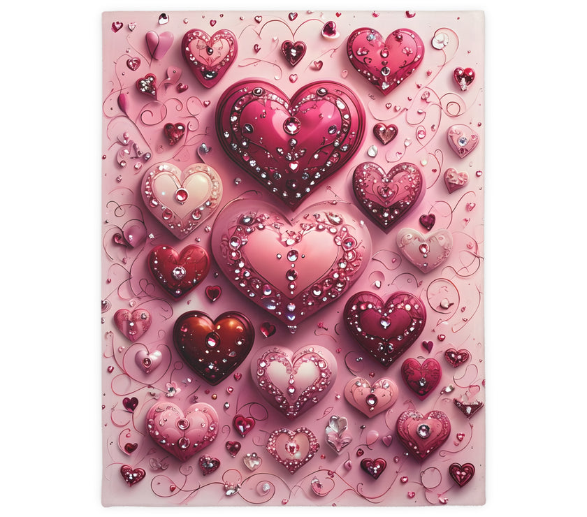Pink Hearts Velveteen Microfiber Blanket (Two-sided print) Pink Velveteen Microfiber Blanket, Love Blanket