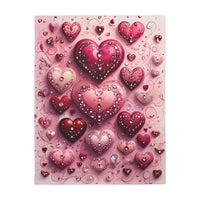 Pink Hearts Velveteen Microfiber Blanket (Two-sided print) Pink Velveteen Microfiber Blanket, Love Blanket