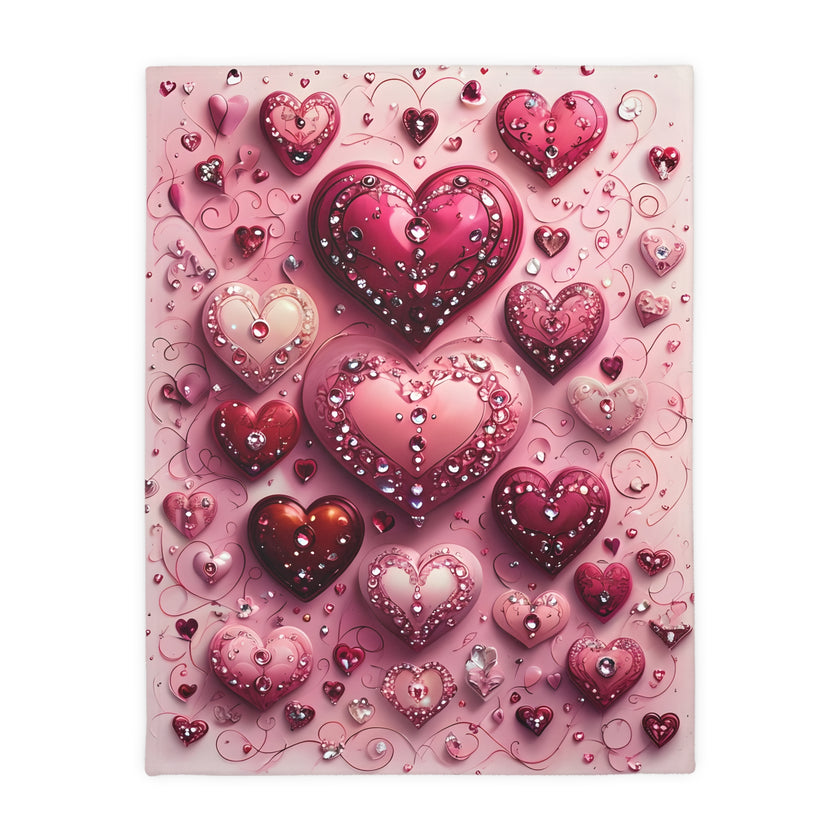 Pink Hearts Velveteen Microfiber Blanket (Two-sided print) Pink Velveteen Microfiber Blanket, Love Blanket