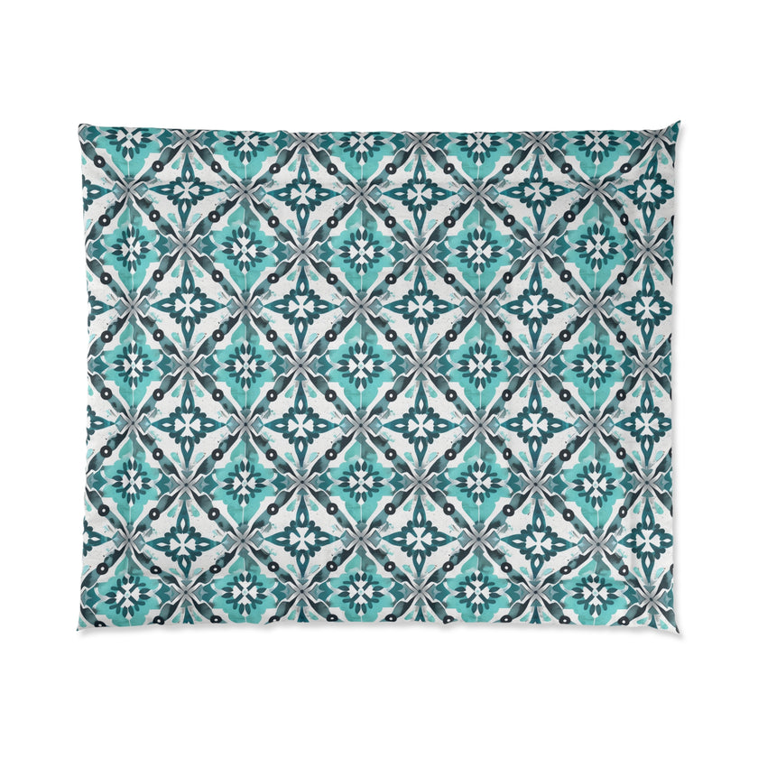 Bohemian Tile Print Comforter, Cozy Bedroom Bedding, Gift for Home Decor, Stylish Dorm Accents, Living Room Throws