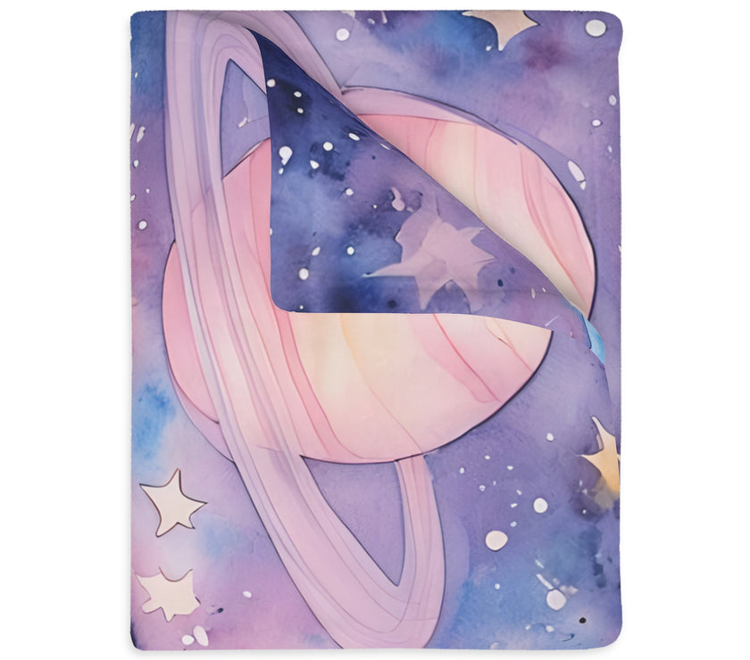 Kids Blanket, Velveteen Microfiber Blanket with Planet Moon and Stars Design - Two-sided Print, Children's Throw, Outer Space Bedding,