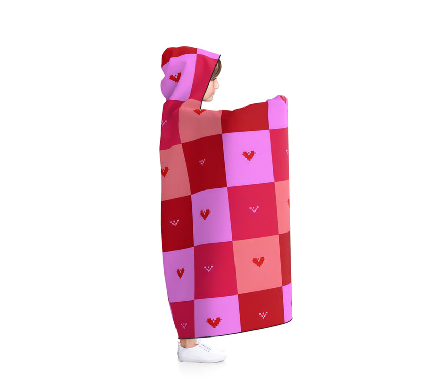 Cozy Valentine's Hooded Blanket, Perfect for Snuggling, Gift for Her, Warm Throw, Heart Pattern, Relaxing Chill Days