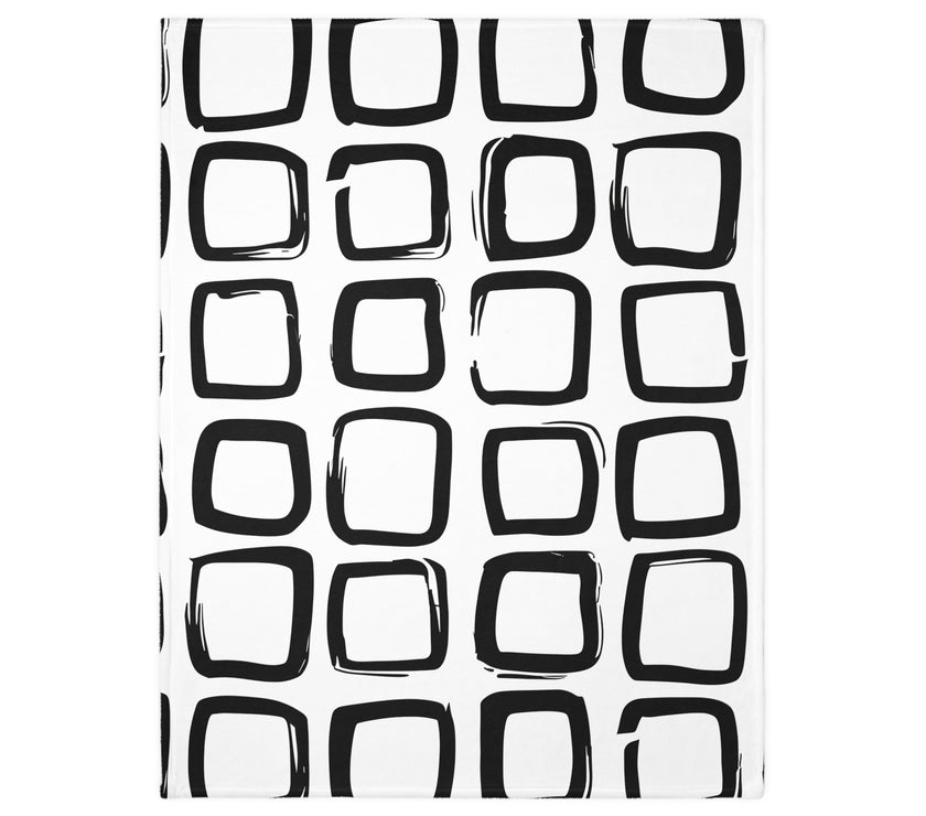 Black and White Square Velveteen Microfiber Blanket (Two-sided print)