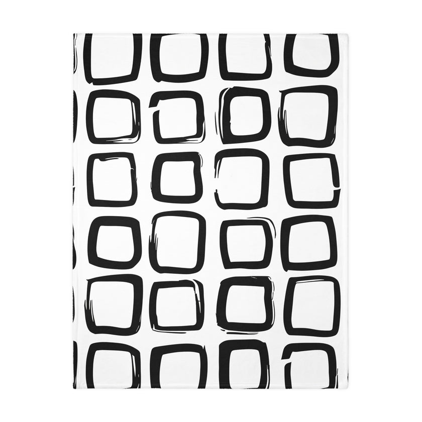 Black and White Square Velveteen Microfiber Blanket (Two-sided print)