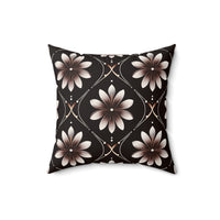Black Floral Faux Suede Square Pillow