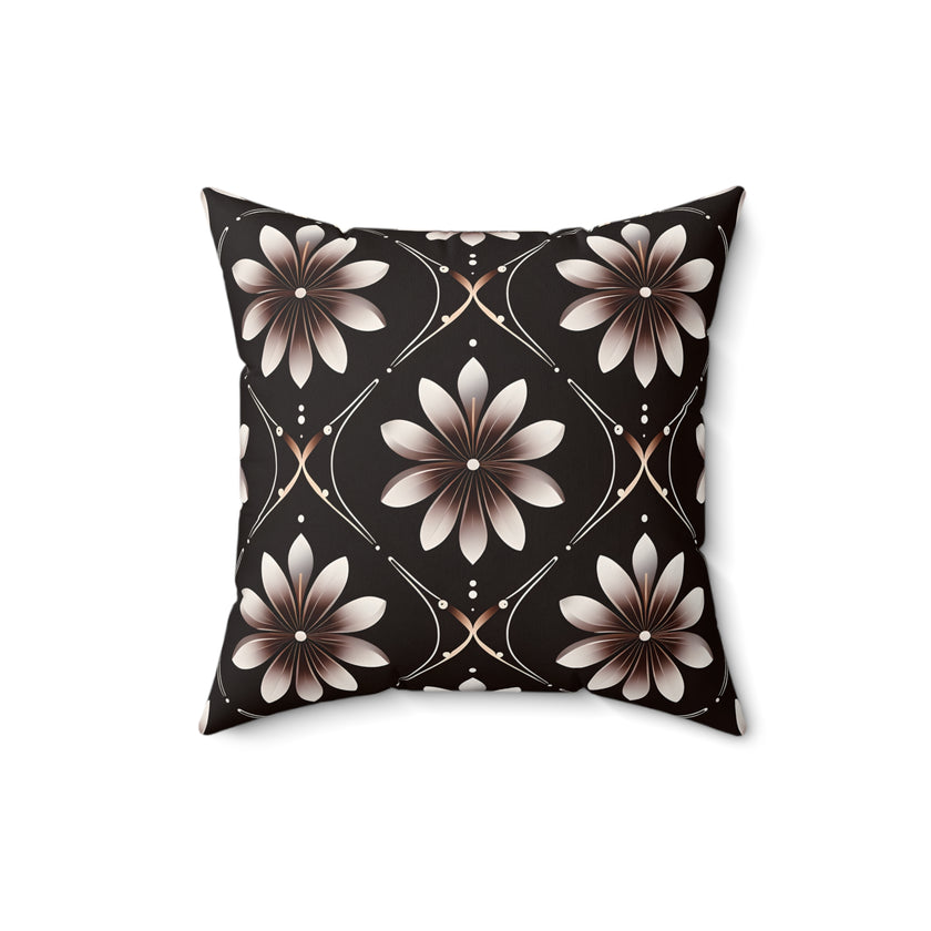 Black Floral Faux Suede Square Pillow