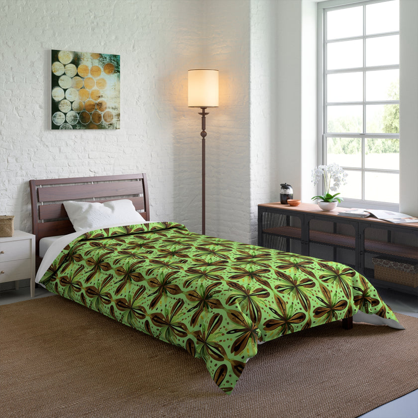Vibrant Floral Comforter - Boho Bedding, Green Patterned Blanket, Cozy Home Decor, Gift for Nature Lovers, Spring Bedroom