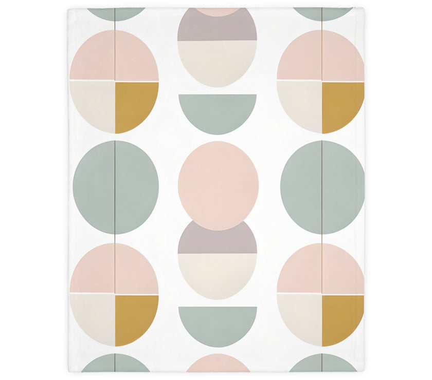 Velveteen Blanket, Pink White Grey Circle Graphic Design, Soft Cozy Throw, Warm Bedspread, Home Decor Accent, Gift for Her, Dorm Room