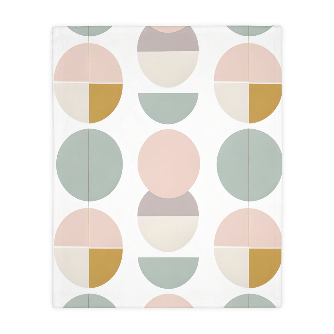 Velveteen Blanket, Pink White Grey Circle Graphic Design, Soft Cozy Throw, Warm Bedspread, Home Decor Accent, Gift for Her, Dorm Room