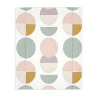 Velveteen Blanket, Pink White Grey Circle Graphic Design, Soft Cozy Throw, Warm Bedspread, Home Decor Accent, Gift for Her, Dorm Room