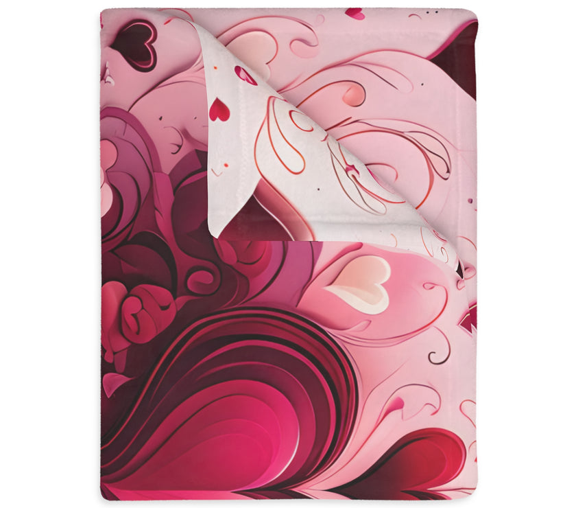 Pink Hearts Velveteen Microfiber Blanket (Two-sided print), Pink Girls Blanket, Daughter's Blanket, Pink throw, Daughter's birthday gift