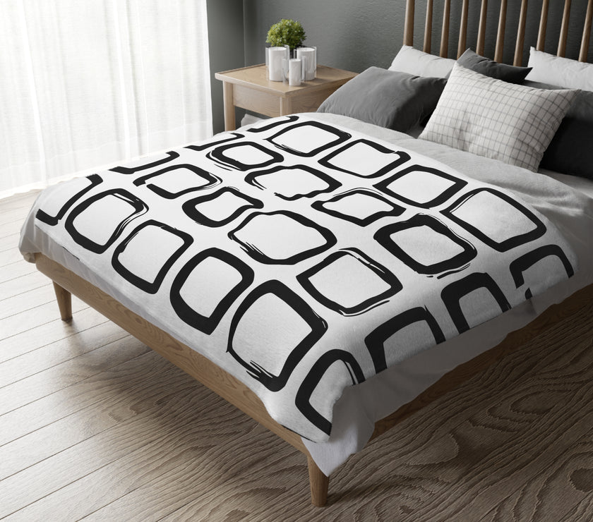 Black and White Square Velveteen Microfiber Blanket (Two-sided print)