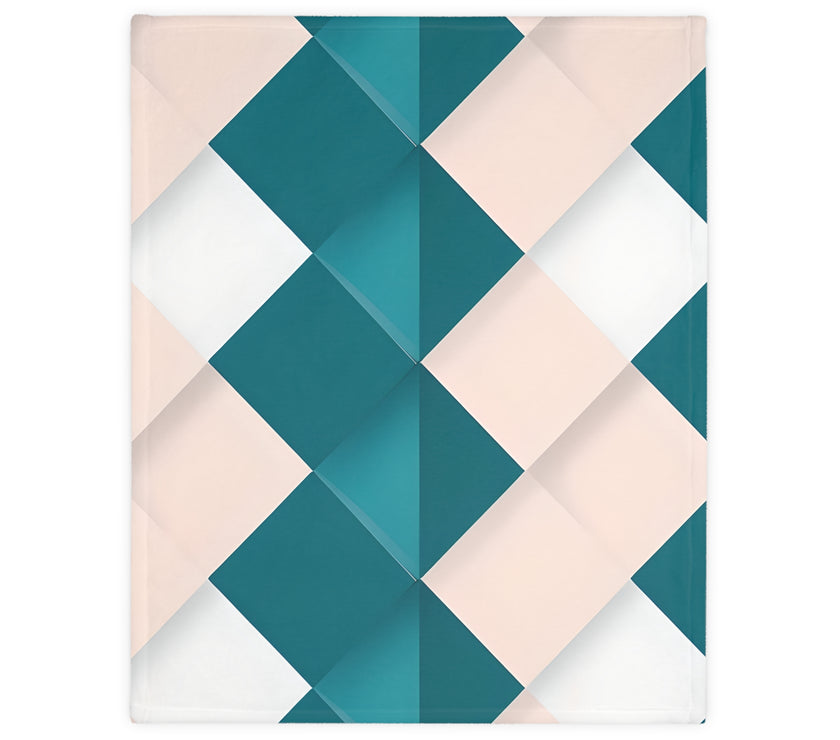 Blue and Pink Grid Velveteen Microfiber Blanket (Two-sided print)