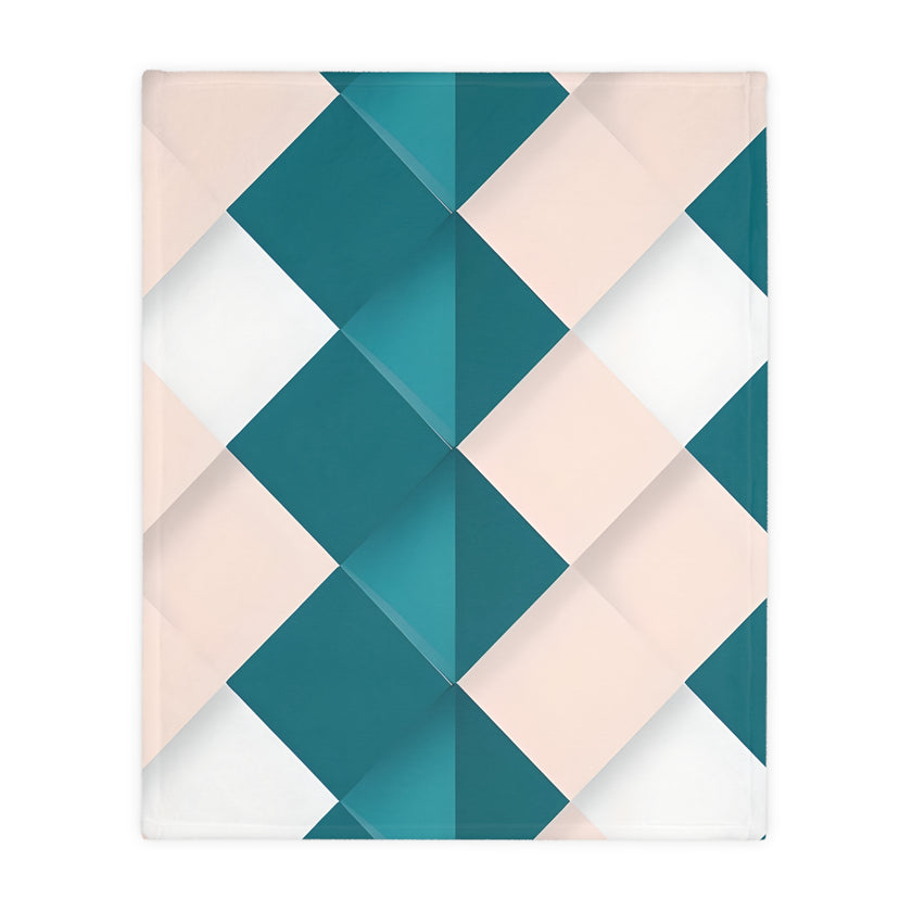 Blue and Pink Grid Velveteen Microfiber Blanket (Two-sided print)