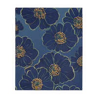 Blanket, Cozy Velveteen Microfiber Two-Sided Print Blue Floral Design - Throw, Bedding, Home Decor, Living Room Accent, Gift Idea