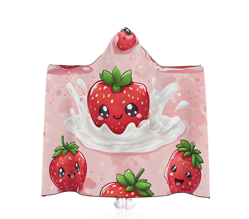 Cute Strawberry Hooded Blanket, Cozy Throw Blanket, Kids Gift, Fun Summer Accessory, Snuggly Blanket for Movie Nights, Strawberry Lover's