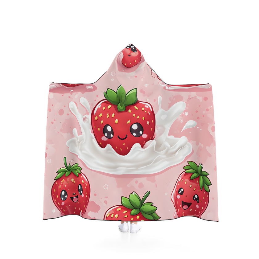 Cute Strawberry Hooded Blanket, Cozy Throw Blanket, Kids Gift, Fun Summer Accessory, Snuggly Blanket for Movie Nights, Strawberry Lover's
