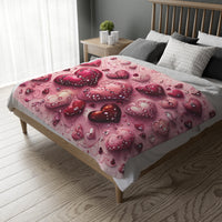 Pink Hearts Velveteen Microfiber Blanket (Two-sided print) Pink Velveteen Microfiber Blanket, Love Blanket