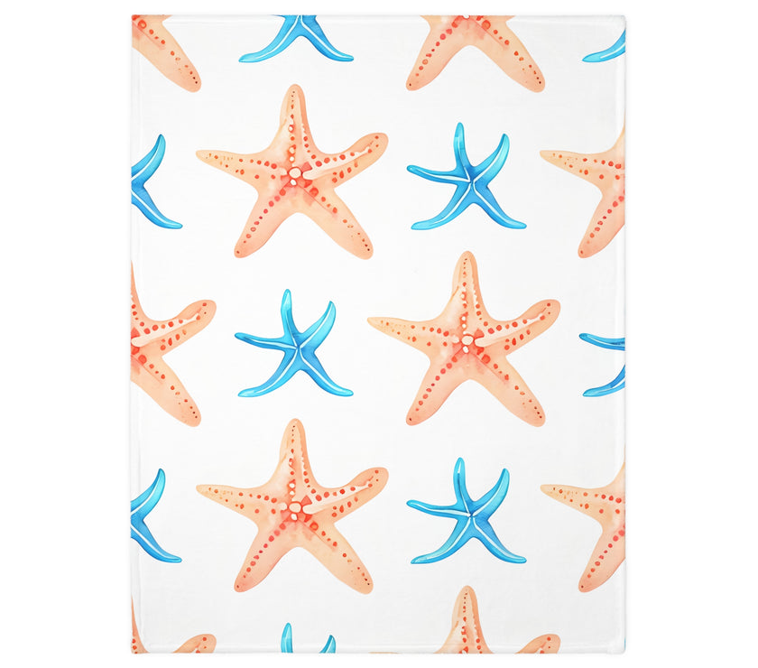 Blue Orange Ocean Sea Star Fish Velveteen Microfiber Blanket (Two-sided print)