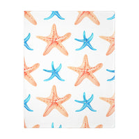Blue Orange Ocean Sea Star Fish Velveteen Microfiber Blanket (Two-sided print)