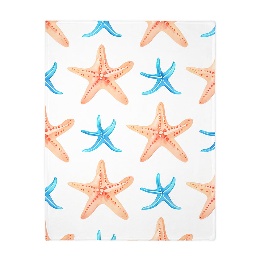 Blue Orange Ocean Sea Star Fish Velveteen Microfiber Blanket (Two-sided print)