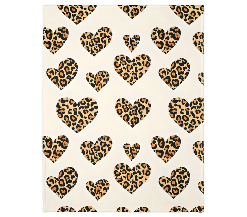 Velveteen Microfiber Blanket, Leopard Print Heart Throw, Cozy Bedding, Animal Lover Gift, Double-sided Couch Cover, Home Decor Accent