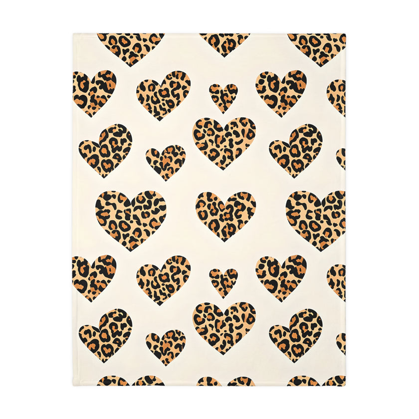 Velveteen Microfiber Blanket, Leopard Print Heart Throw, Cozy Bedding, Animal Lover Gift, Double-sided Couch Cover, Home Decor Accent