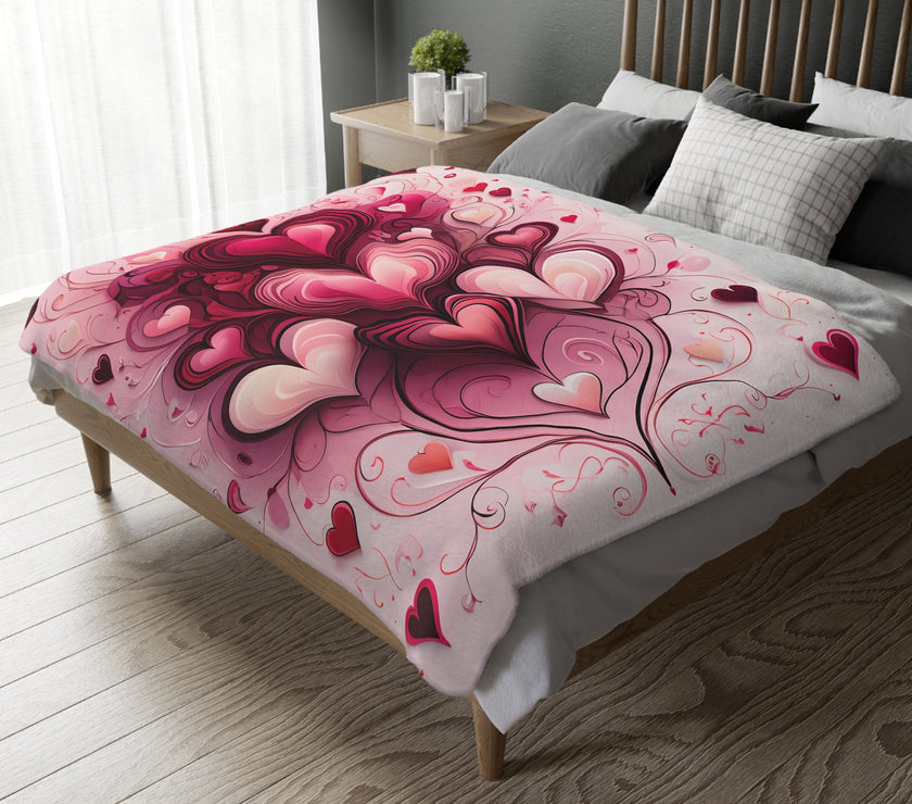 Pink Hearts Velveteen Microfiber Blanket (Two-sided print), Pink Girls Blanket, Daughter's Blanket, Pink throw, Daughter's birthday gift