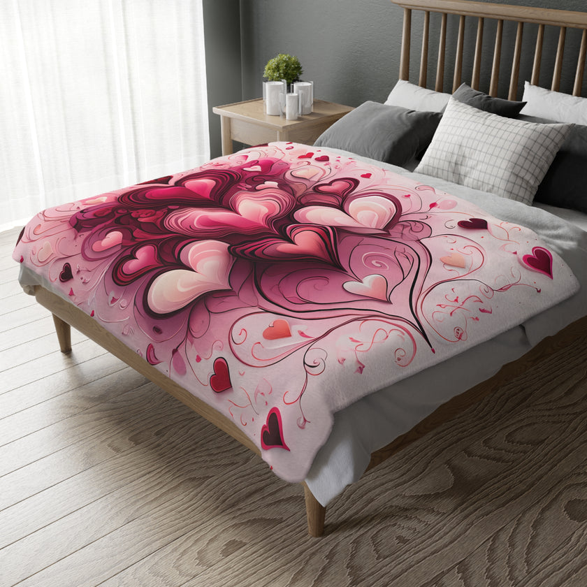 Pink Hearts Velveteen Microfiber Blanket (Two-sided print), Pink Girls Blanket, Daughter's Blanket, Pink throw, Daughter's birthday gift
