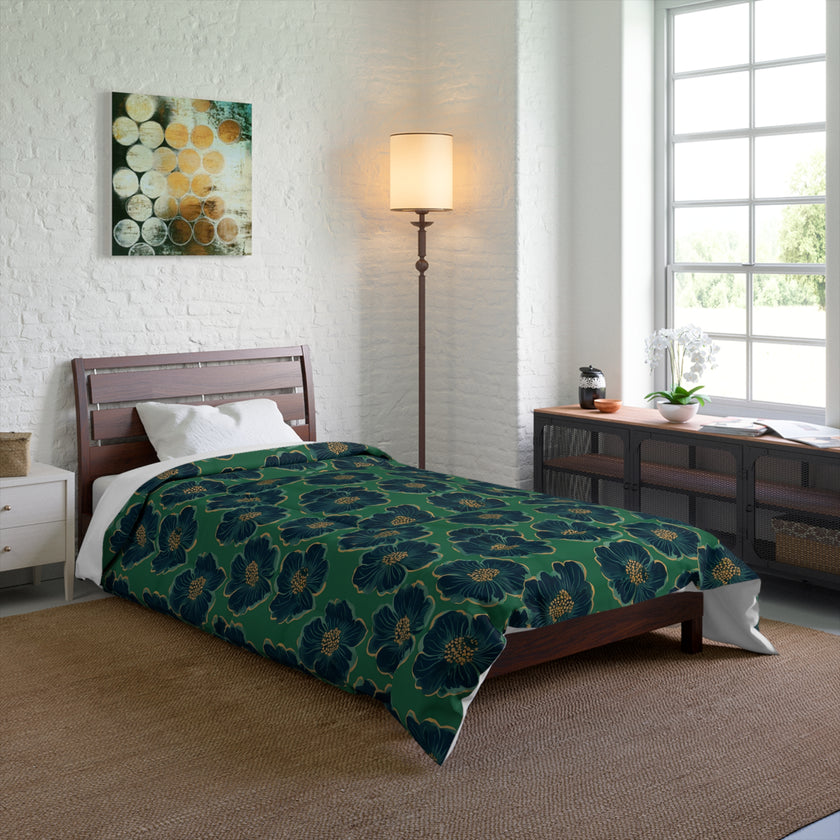 Botanical Floral Comforter - Cozy Bedding for Home Decor, Green Floral Bedspread, Spring Bedroom Essentials, Gift for Her, Unique