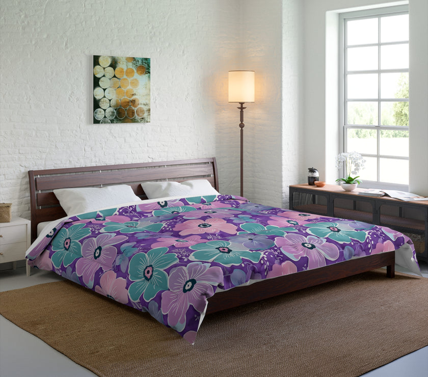 Floral Oasis Comforter, Botanical Bedspread, Cozy Bedroom Decor, Flower Pattern Quilt, Ideal for Spring Celebrations