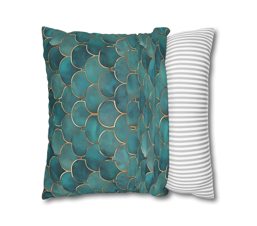 Blue/Green Faux Suede Square Pillowcase
