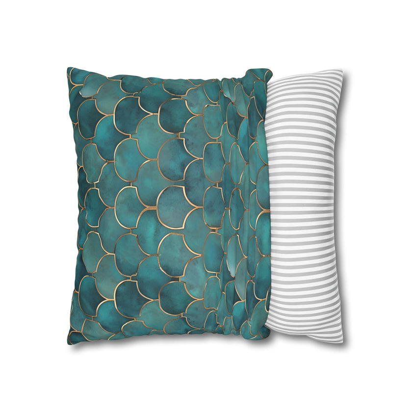 Blue/Green Faux Suede Square Pillowcase