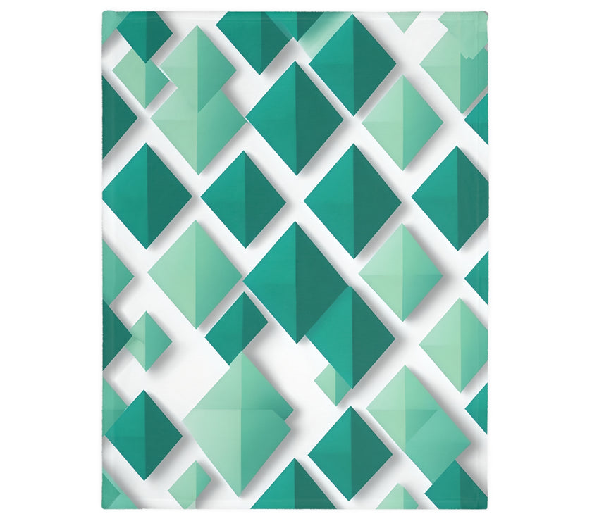Green and White Grid Velveteen Microfiber Blanket (Two-sided print)