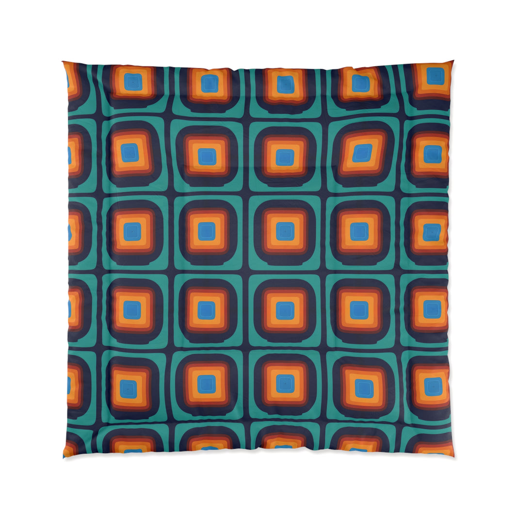Retro Geometric Comforter | Cozy Bedding, Boho Room Decor, Colorful Quilt, Patterned Blanket, Home Essentials