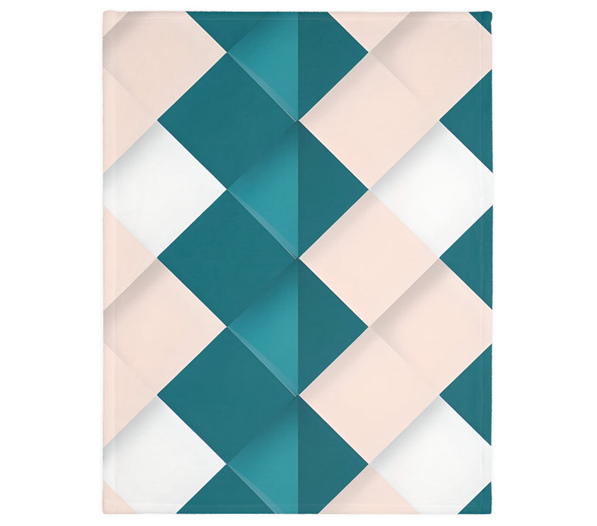 Blue and Pink Grid Velveteen Microfiber Blanket (Two-sided print)