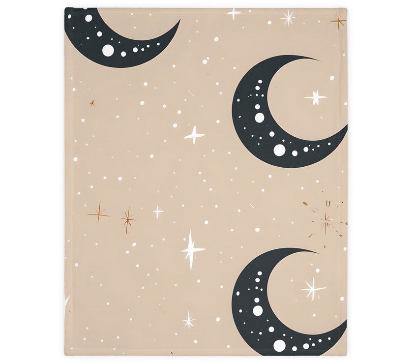 Velveteen Blanket, Pink Moon and Stars Soft Throw, Cozy Bedding, Nursery Decor, Celestial Night Sky Bed Cover, Double Sided Print